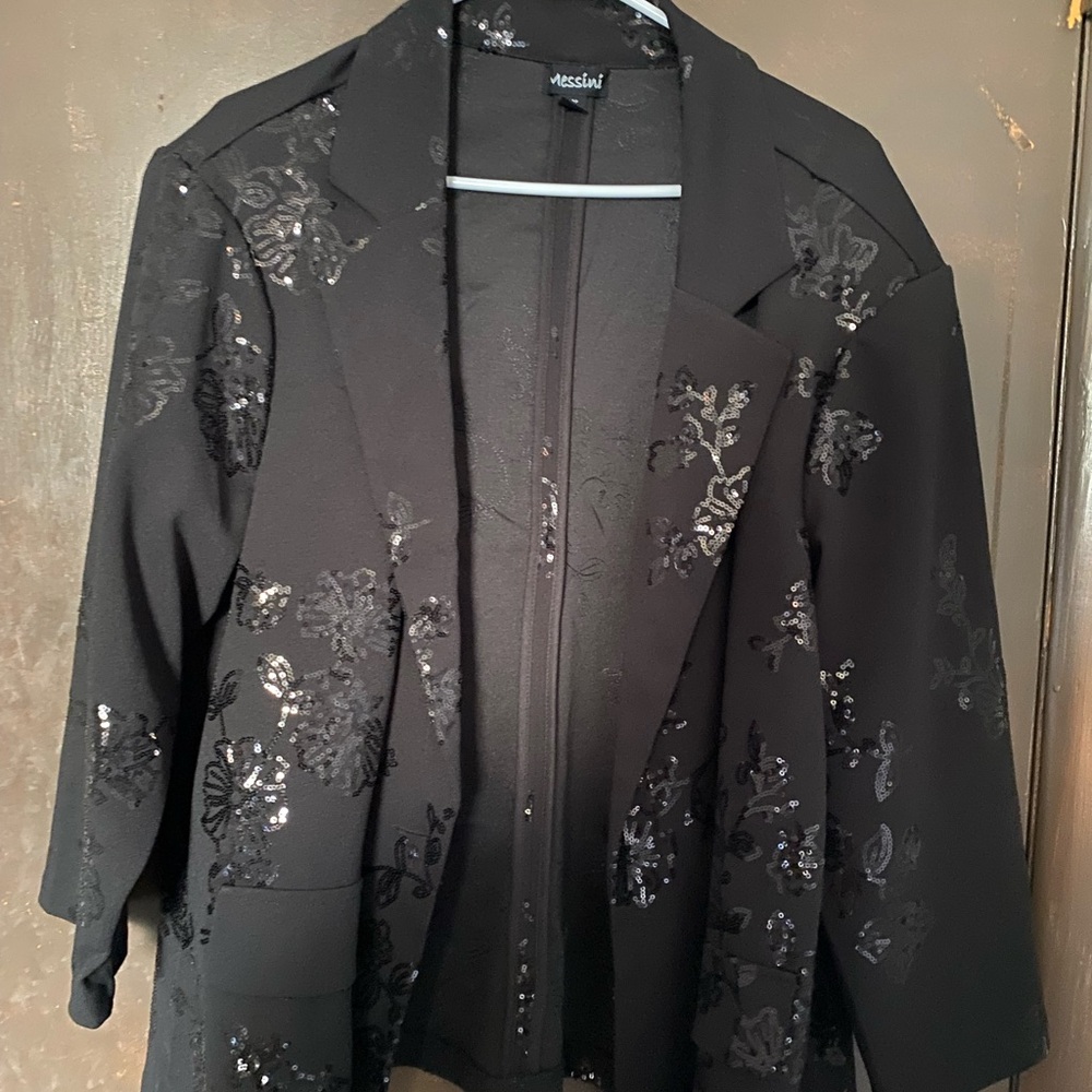 Jessica Black Sequin Blazer with 3/4 Sleeves
